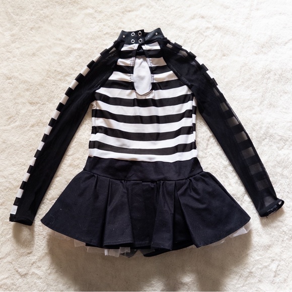 Black and White Striped Kids Dance Costume - Picture 2 of 6